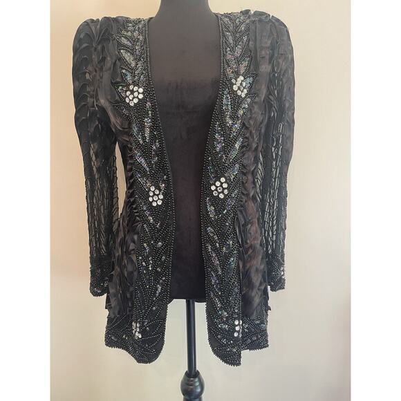 Oscar De La Renta 6 Evening Formal Jacket Blazer Beaded Black 100% Silk Elegant